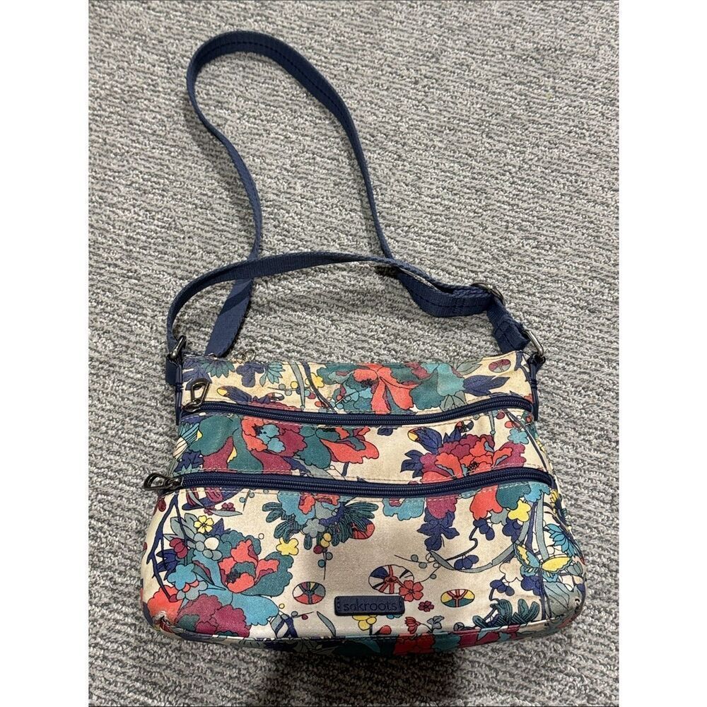 Sakroots Floral Canvas Crossbody in Navy, Teal, Coral, Cream